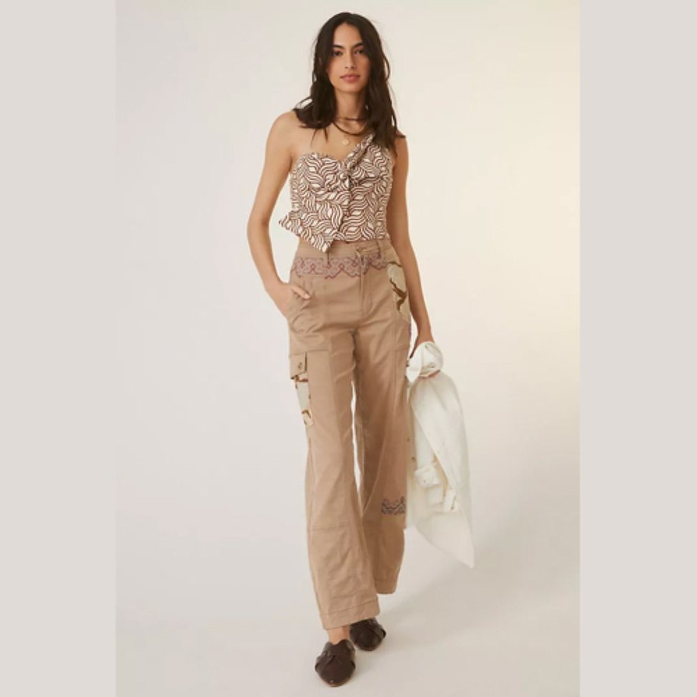 By Anthropologie Taupe Mixed Pattern Utility Pants Size 8 and 10 T